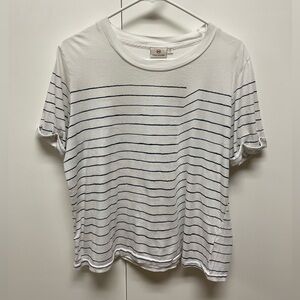 Adriano Goldschmied Women’s T-shirt, white w black stripes, Size Medium